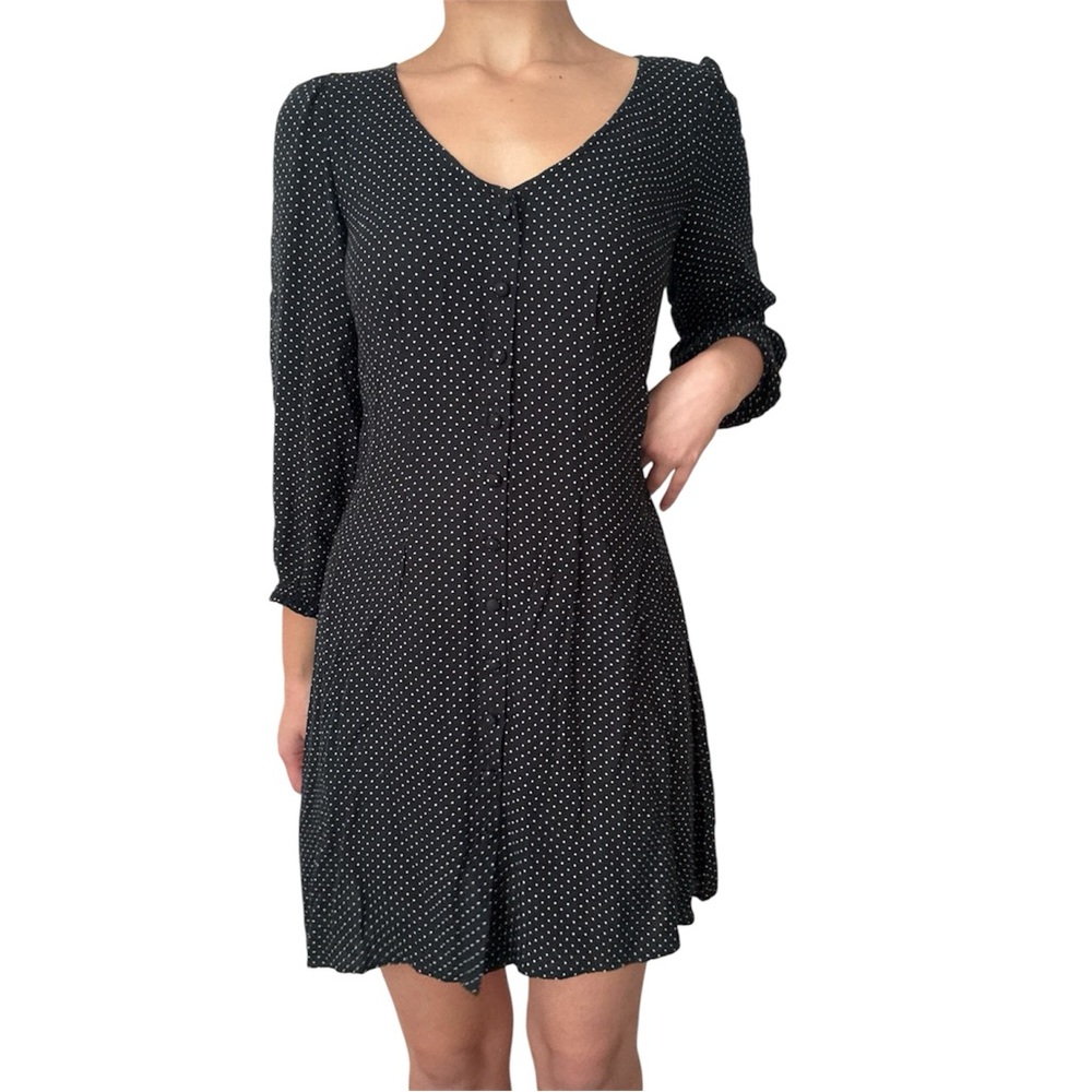 American Eagle Black and White Long Sleeve Polka Dot Keyhole Back Mini Dress